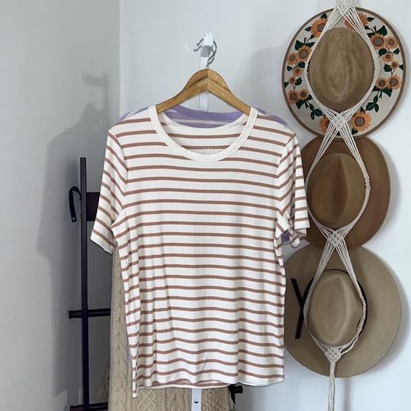 a new day Tops - A New Day XXL Bundle Striped Short Sleeve Tees Tan & Lilac Cream